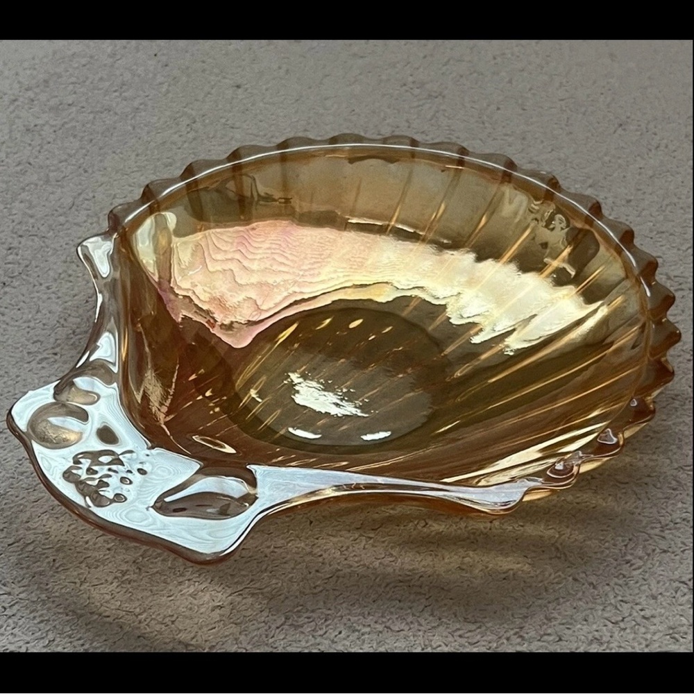 Vintage Carnival Amber Glass Small Sea Shell Trinket Dish Orange VTG Retro MCM - Picture 16 of 16